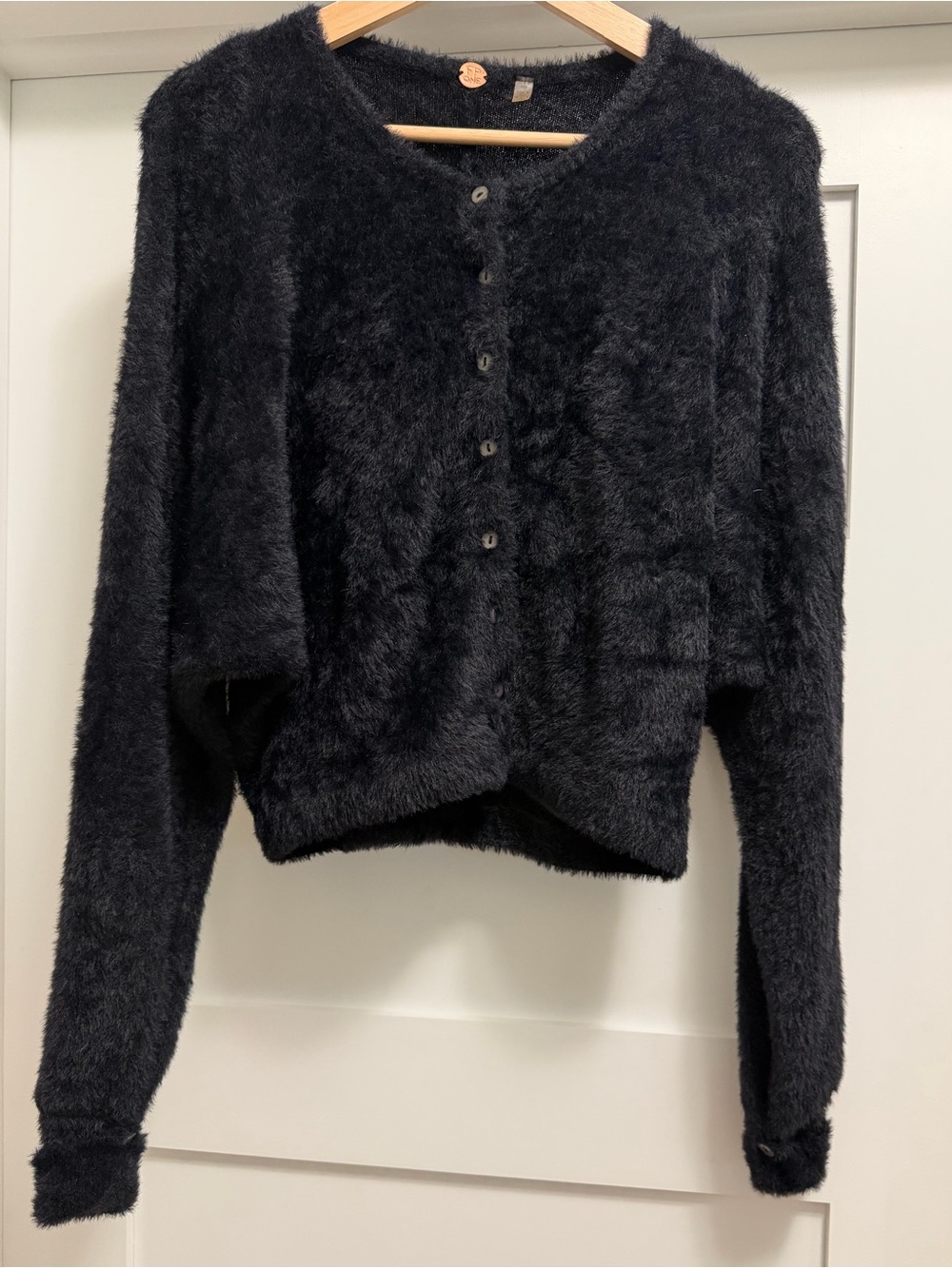Free People Black Fuzzy Button Cardigan size S